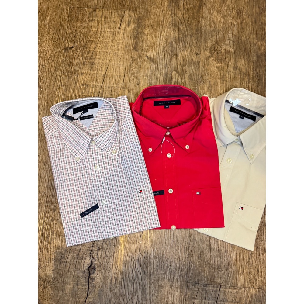 NWT! Bundle 3 Tommy Hilfiger Mens Regular Fit Button Down Shirts Size M